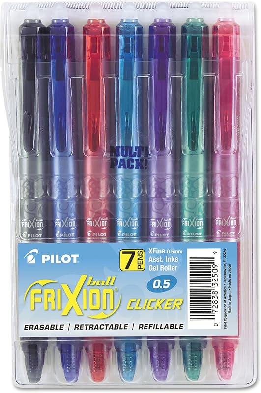 FriXion Pilot Retractable Erasable Assorted Disappear Pack of 7, Assorted Colors